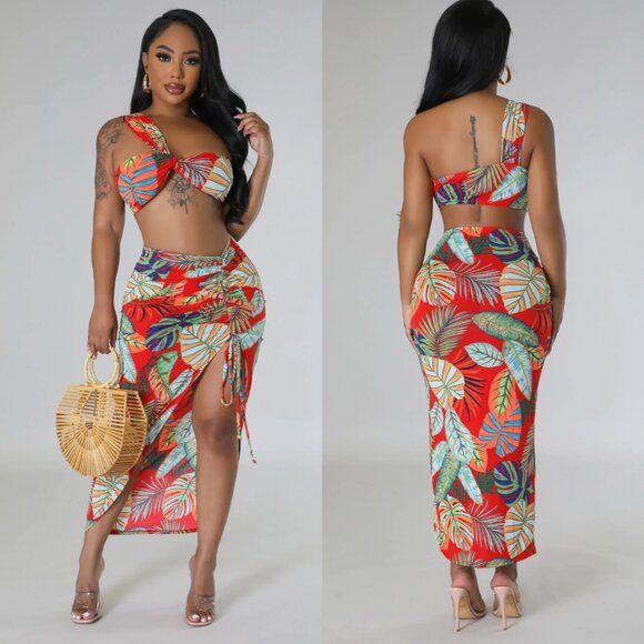 Viena Floral Two Piece Skirt and Crop top Sexy Set - Picture 2 of 5